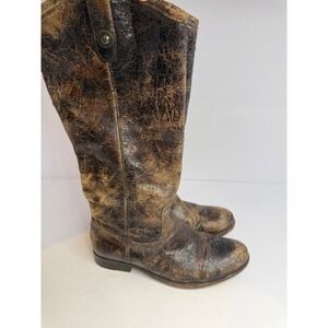 Frye Melissa Button Riding Boots Distressed Brown Leather Equestrian Riding 8